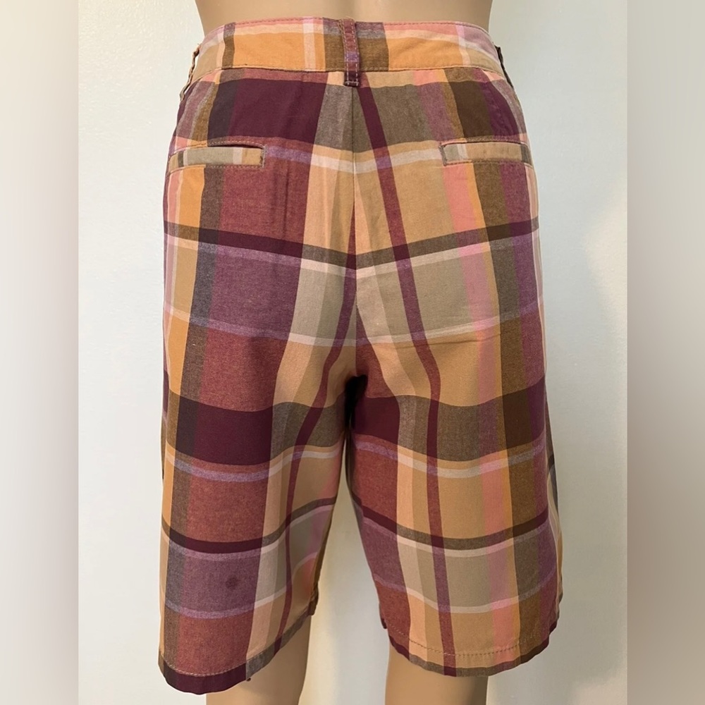 Merona-90's/Y2K Vintage, Womens, Orange, Plaid, Golf, Bermuda Shorts. Size-4 - Picture 4 of 9